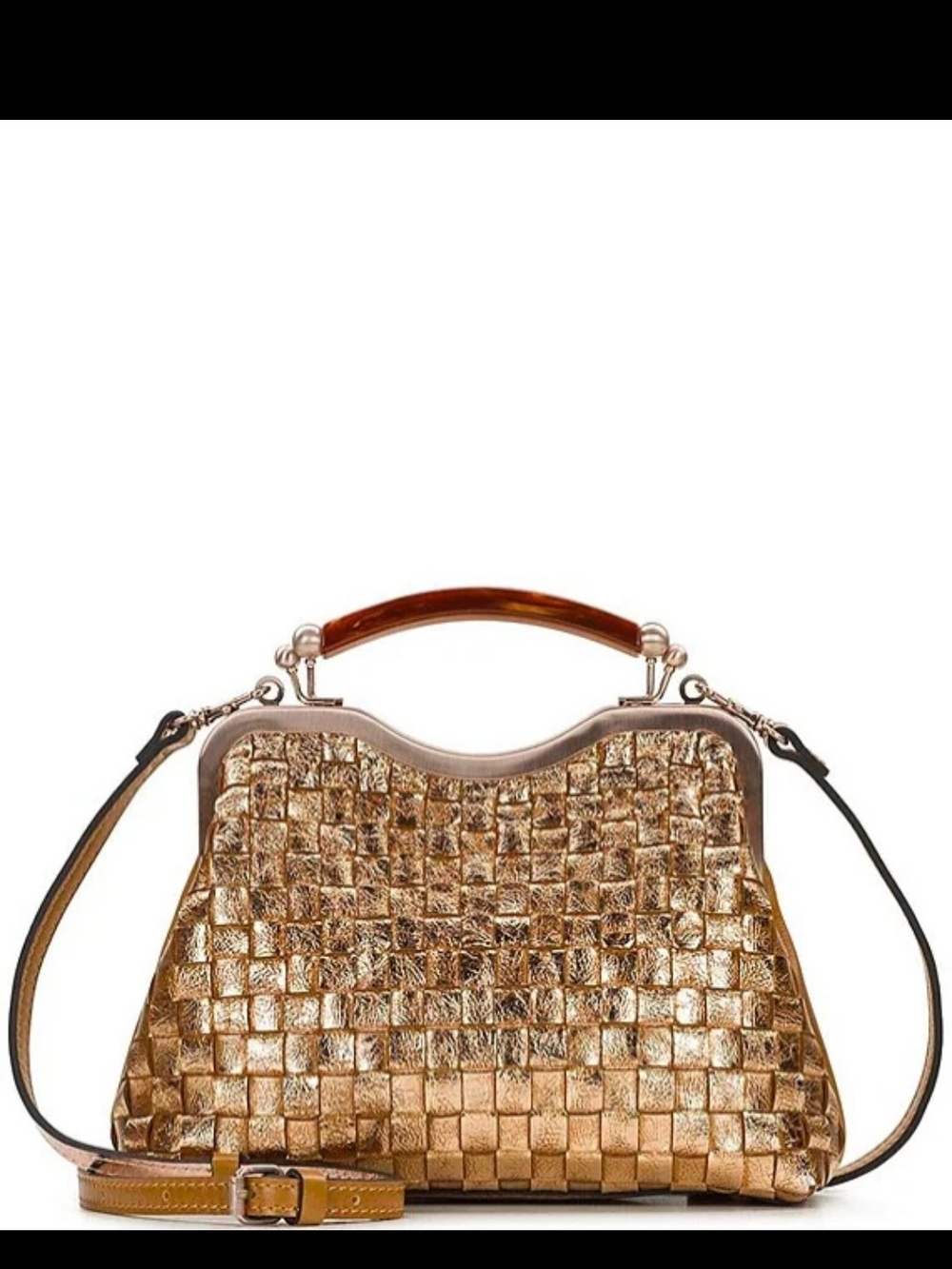 Gold Woven Top-Handle Women's Bag With Shoulder Or Crossbody Strap NWT